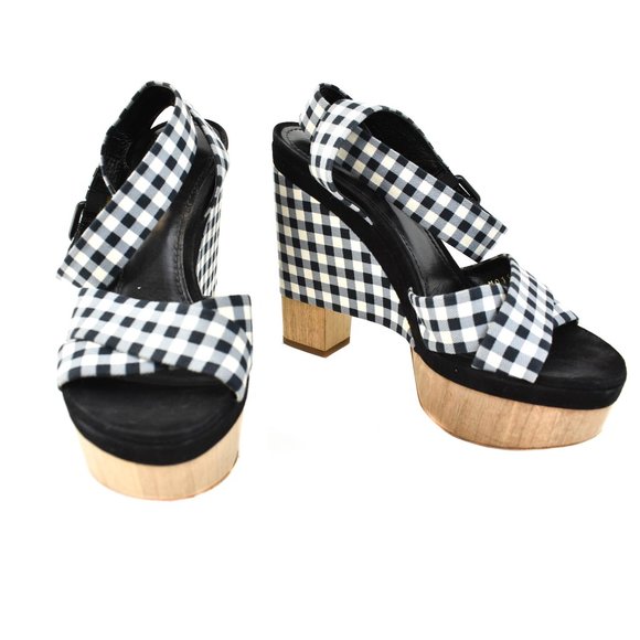 LOUIS VUITTON: Navy Blue, Gingham Print Logo Heels